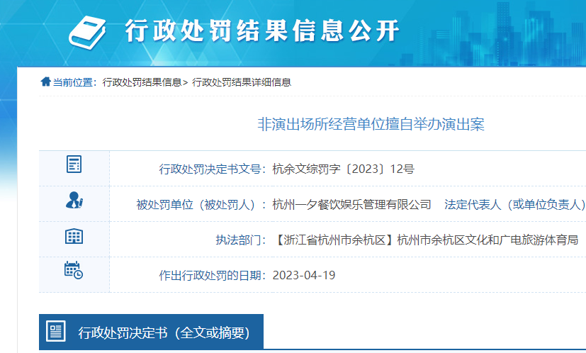 杭州网红酒吧一夕LiveHouse无证演出，运营方因违规被罚5万元 夜间娱乐市场敲响警钟